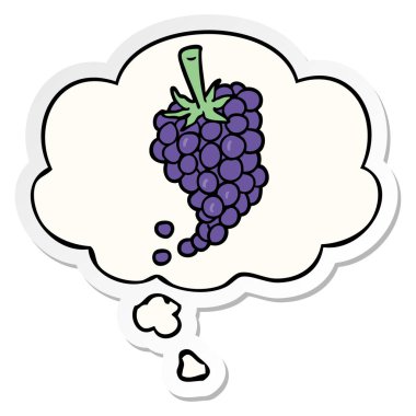 karikatür üzüm ve baskılı bir etiket olarak kabarcık düşünce
