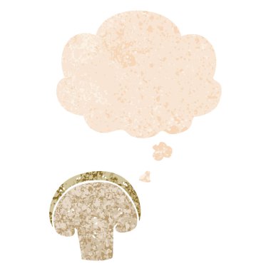 karikatür mantar dilim ve retro dokulu stil düşünce balonu