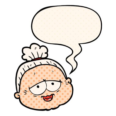 çizgi roman tarzında karikatür yaşlı bayan ve konuşma balonu
