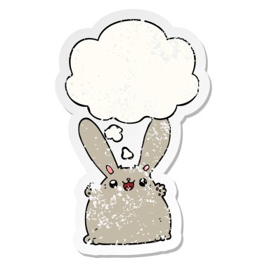 karikatür tavşan ve sıkıntılı yıpranmış etiket olarak kabarcık düşünce