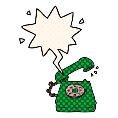 çizgi roman tarzında karikatür eski telefon ve konuşma balonu