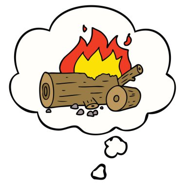 karikatür kamp yangın ve düşünce balonu