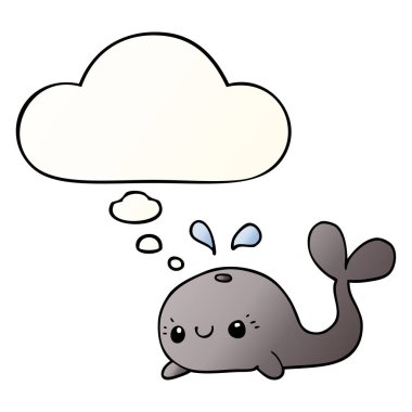 sevimli karikatür balina ve pürüzsüz degrade tarzında kabarcık düşünce