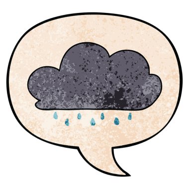 retro doku tarzı karikatür yağmur bulut ve konuşma balonu