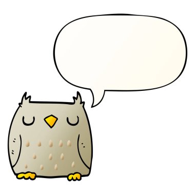 pürüzsüz degrade tarzında sevimli karikatür baykuş ve konuşma balonu