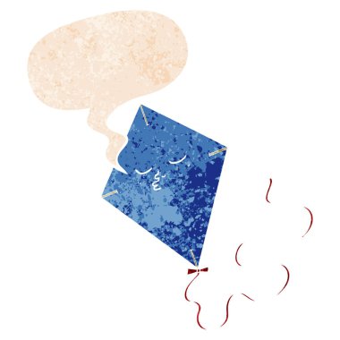 retro dokulu tarzda karikatür uçurtma ve konuşma balonu