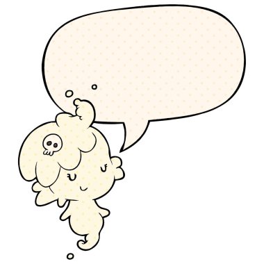 çizgi roman tarzında sevimli karikatür hayalet kız ve konuşma balonu