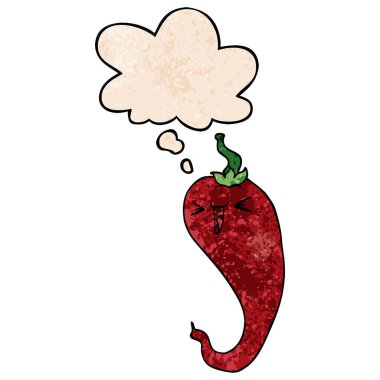 karikatür sıcak biber ve grunge doku pa düşünce balonu