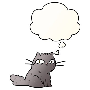 çizgi film kedi ve pürüzsüz degrade tarzında düşünce balonu