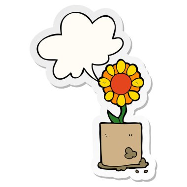 karikatür çiçek ve konuşma kabarcık etiket