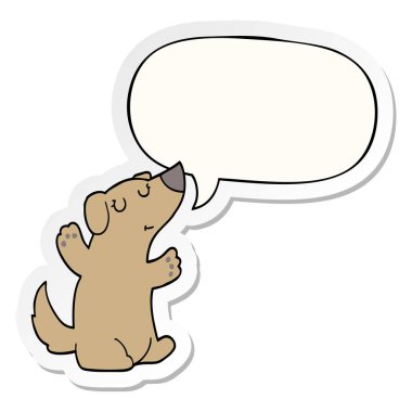 karikatür köpek ve konuşma kabarcık etiket