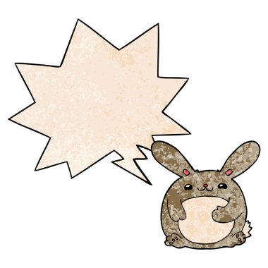 retro doku tarzında karikatür tavşan ve konuşma balonu