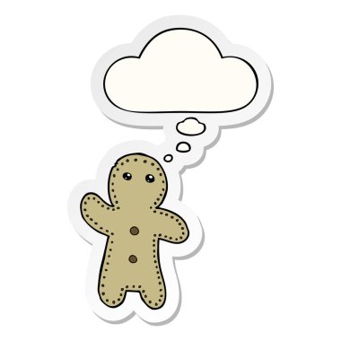 karikatür gingerbread adam ve baskılı bir etiket olarak kabarcık düşündüm
