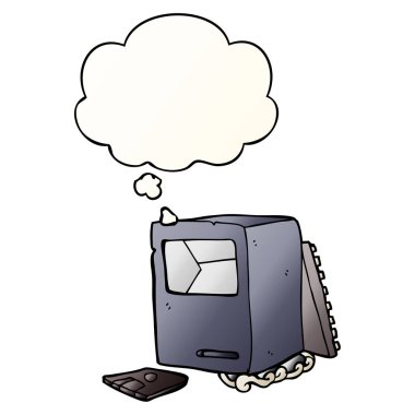 çizgi film kırık eski bilgisayar ve pürüzsüz gradien düşünce balonu