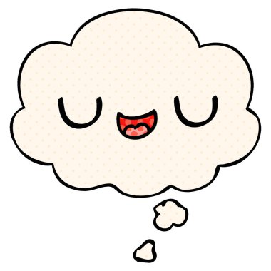 sevimli karikatür yüz ve çizgi roman tarzında kabarcık düşünce