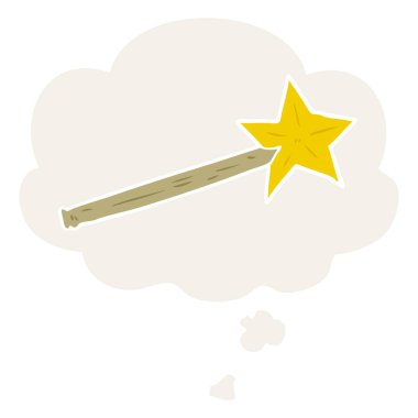 retro tarzıkarikatür sihirli değnek ve düşünce balonu