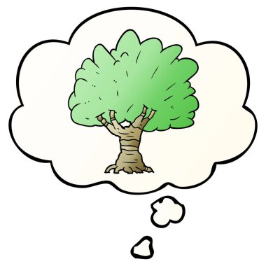 çizgi film ağacı ve pürüzsüz degrade tarzında düşünce balonu