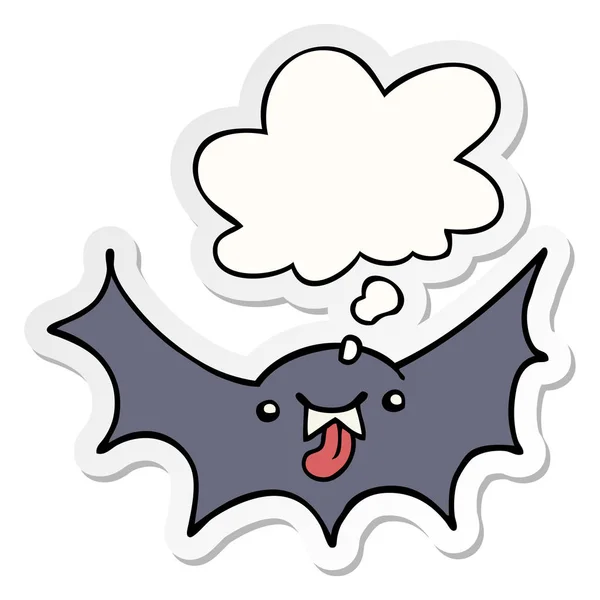 Chauve-souris vampire dessin animé et bulle de pensée comme un autocollant imprimé — Image vectorielle