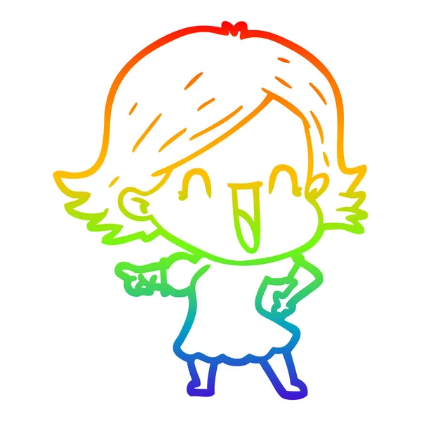 Arco iris gradiente línea dibujo dibujos animados mujer feliz — Vector de stock