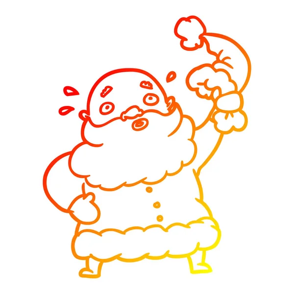 Línea de gradiente caliente dibujo santa claus agitando su sombrero — Vector de stock