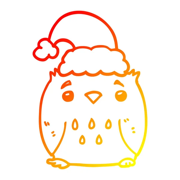 クリスマスハを着てかわいい漫画フクロウを描く暖かいグラデーションライン — ストックベクタ