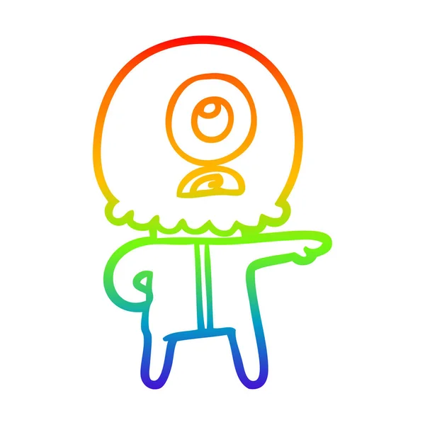 Regenboog gradiënt lijntekening cartoon Cyclops buitenaardse Spaceman — Stockvector