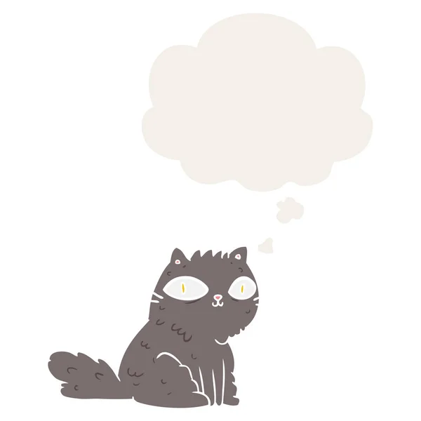 Retro tarzında karikatür kedi ve düşünce balonu — Stok Vektör