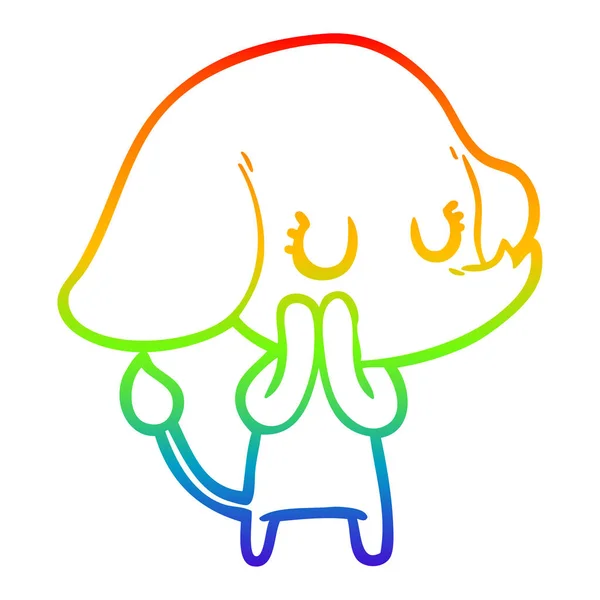 Arco iris gradiente línea dibujo lindo dibujos animados elefante — Archivo Imágenes Vectoriales