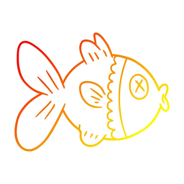 Warm gradient line drawing cartoon goldfish — Stock Vector