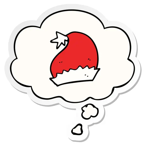 Chapeau santa dessin animé et bulle de pensée comme un autocollant imprimé — Image vectorielle