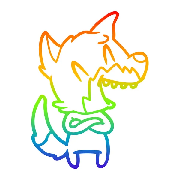 Rainbow gradient ligne dessin rire renard dessin animé — Image vectorielle