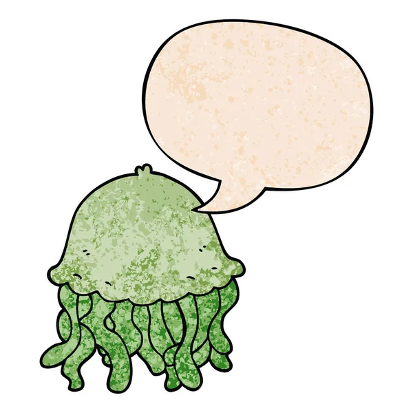 Cartoon Jellyfish i bańka mowy w stylu retro tekstury — Wektor stockowy