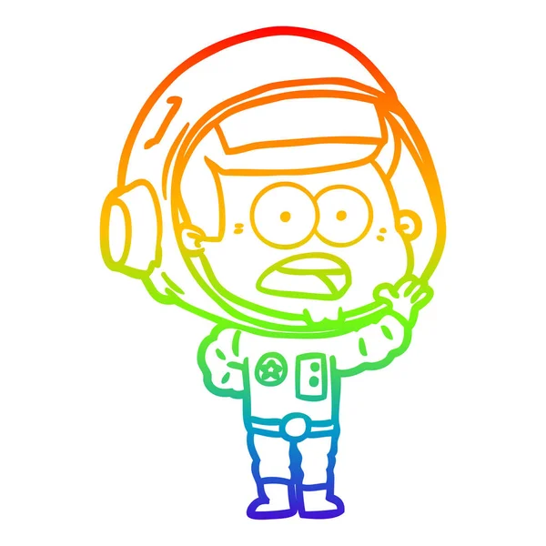 Linea gradiente arcobaleno disegno cartone animato sorpreso astronauta — Vettoriale Stock