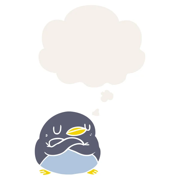 Pingouin dessin animé et bulle de pensée dans le style rétro — Image vectorielle