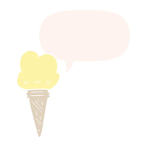Crème glacée de dessin animé et bulle de visage et de parole dans le style rétro — Image vectorielle