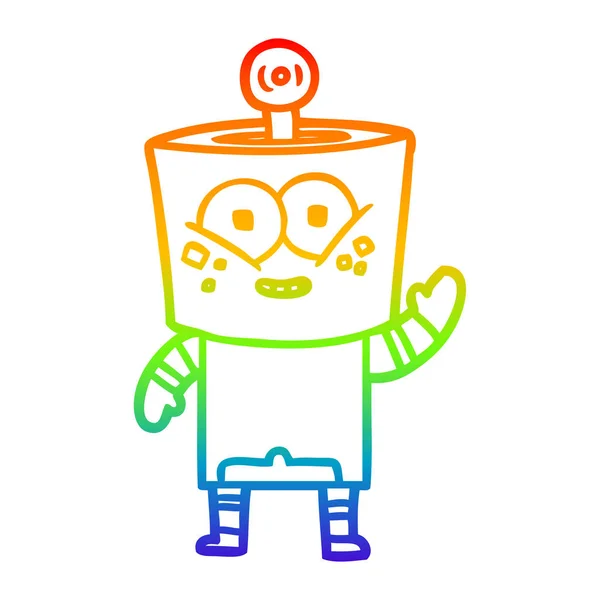Arco-íris linha gradiente desenho feliz cartoon robô acenando Olá — Vetor de Stock