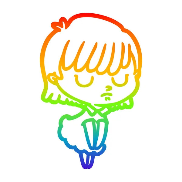 Rainbow gradient ligne dessin dessin femme dessin animé — Image vectorielle