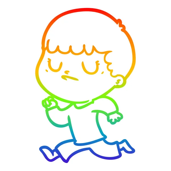 Arco-íris linha gradiente desenho cartoon menino rabugento —  Vetores de Stock