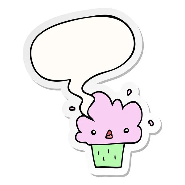Cartoon cupcake and speech bubble sticker — Stock Vector