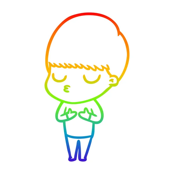 Rainbow gradient line drawing cartoon calm boy — Stock Vector