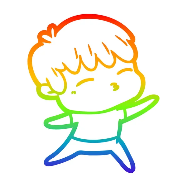 Rainbow gradient ligne dessin dessin animé garçon curieux — Image vectorielle