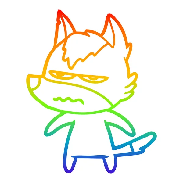 Regenboog gradiënt lijntekening cartoon geërgerd Wolf — Stockvector