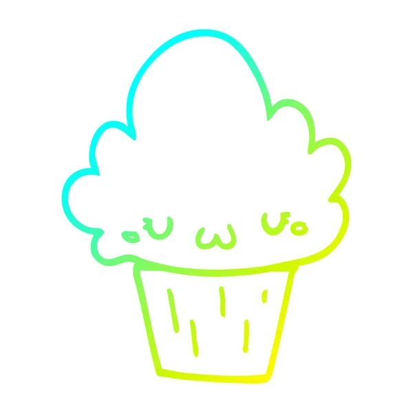 Linea gradiente freddo disegno cartone animato cupcake con faccia — Vettoriale Stock