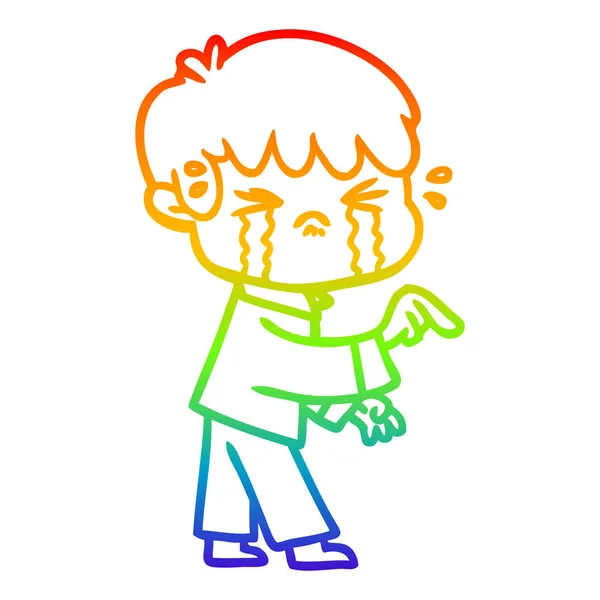 Rainbow gradient ligne dessin pleurer garçon dessin animé — Image vectorielle
