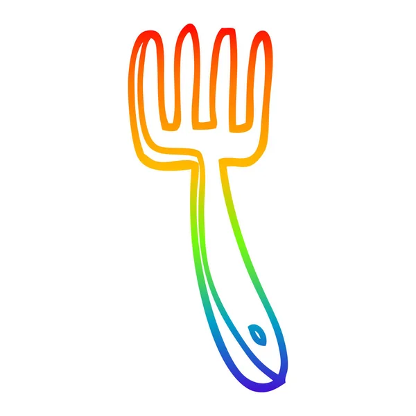 Rainbow gradient linje ritning tecknad gaffel — Stock vektor