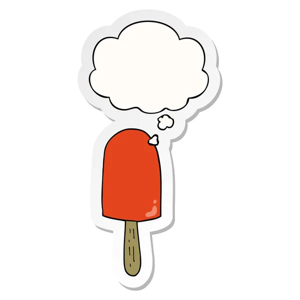 Cartoon Lollipop en dacht Bubble als een gedrukte sticker — Stockvector