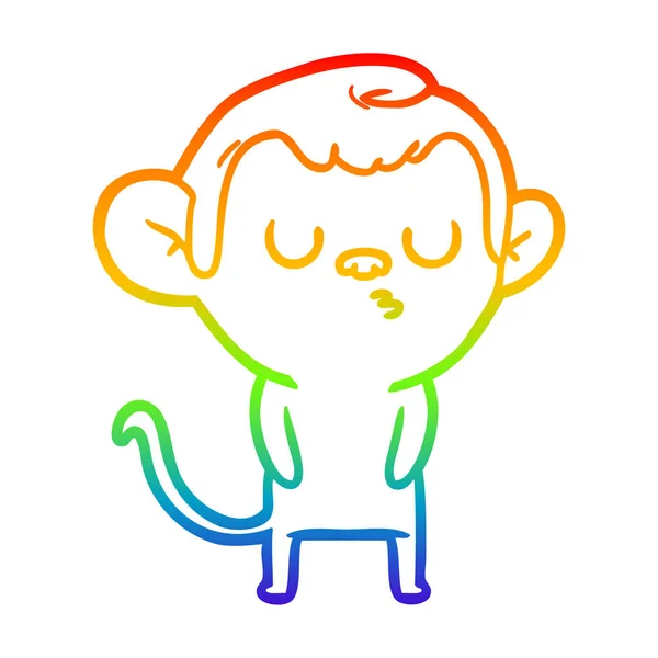 Linea gradiente arcobaleno disegno scimmia cartone animato — Vettoriale Stock