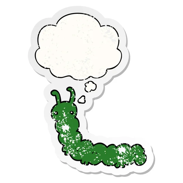 Cartoon Caterpillar en gedachte bubbel als een verdrietig versleten STIC — Stockvector