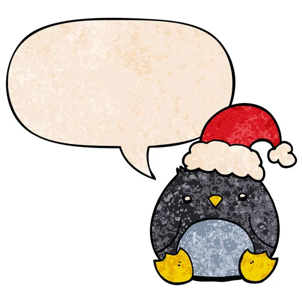 sevimli karikatür penguen noel şapka ve konuşma balonu giyen 
