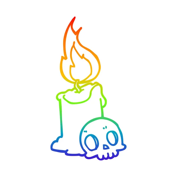 Duhová Přechodová čára kresba kreslená lebka a svíčka — Stockový vektor